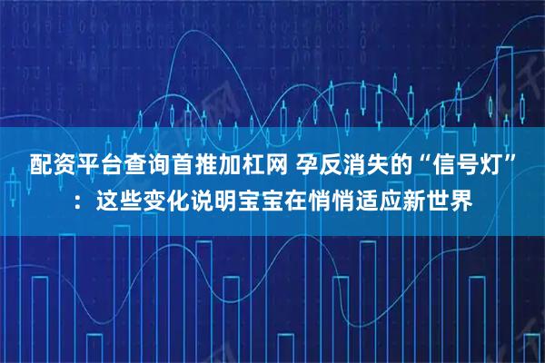 配资平台查询首推加杠网 孕反消失的“信号灯”：这些变化说明宝宝在悄悄适应新世界